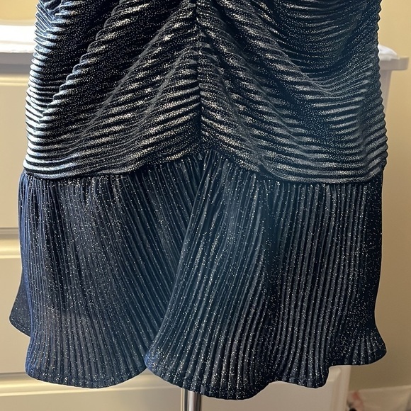 A love story brand navy blue and silver metallic ruched front peplum cami tank - Picture 4 of 14